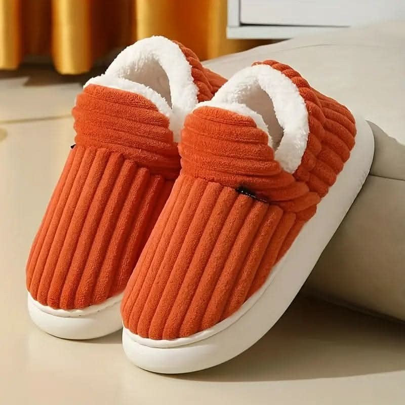 Warme Thermo-Hausschuhe mit veganem Fleecefutter und rutschfester Gummisohle in Orange