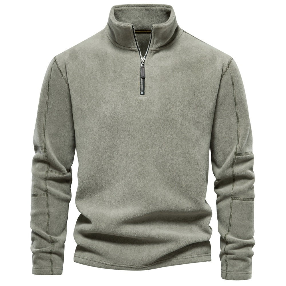 Warmer Fleece-Pullover für Herren mit halbem Reißverschluss und Stehkragen in Grün