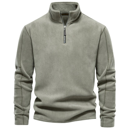 Warmer Fleece-Pullover für Herren mit halbem Reißverschluss und Stehkragen in Grün