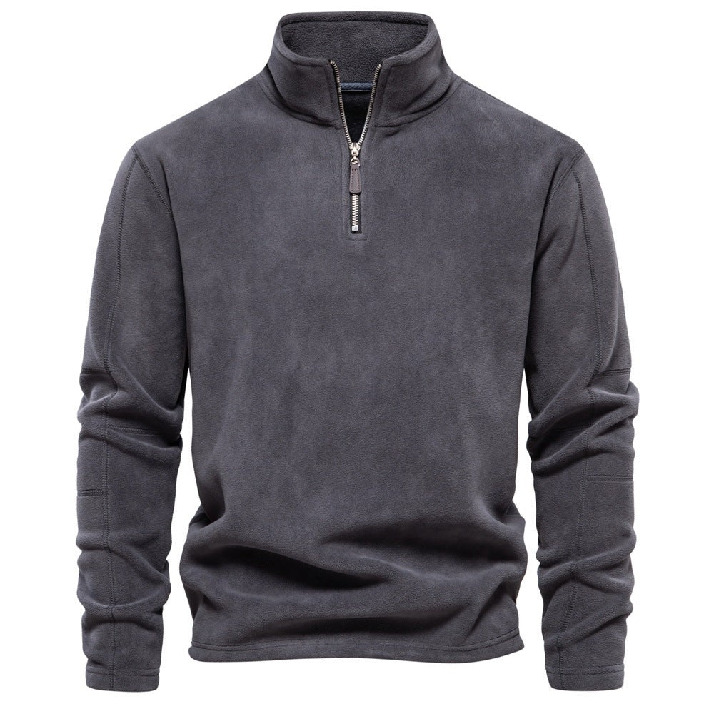 Warmer Fleece-Pullover für Herren mit halbem Reißverschluss und Stehkragen in Dunkelgrau