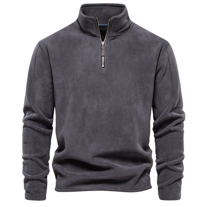 Warmer Fleece-Pullover für Herren mit halbem Reißverschluss und Stehkragen in Dunkelgrau