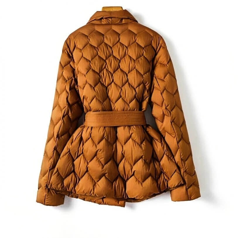 Wasserabweisende Damen-Daunenjacke mit Rautensteppung, Reverskragen und Bindegürtel, Ansicht 4