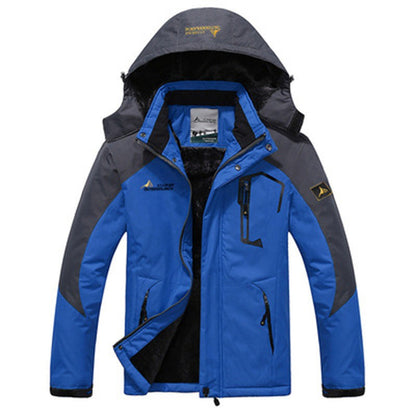 Wasserabweisende Herren-Outdoorjacke mit abnehmbarer Kapuze, Plüschfutter und Stehkragen in Hellblau