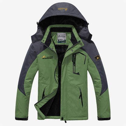 Wasserabweisende Herren-Outdoorjacke mit abnehmbarer Kapuze, Plüschfutter und Stehkragen in Hellgrün