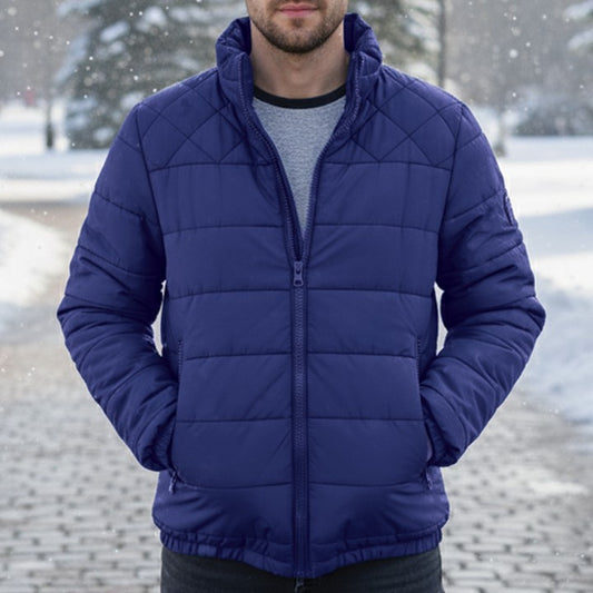 Wasserabweisende Herren-Pufferjacke mit Stehkragen und Reißverschlusstaschen in Dunkelblau