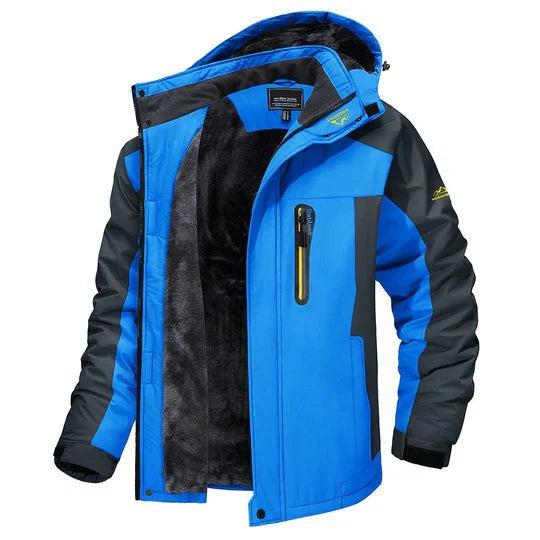 Wasserabweisende Herren-Winterjacke mit Fleecefutter, Kapuze und hohem Kragen in Blau