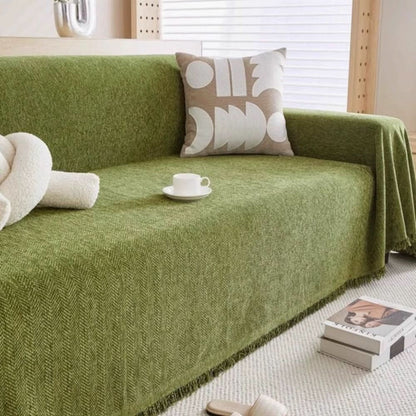 Wasserabweisender Sofaüberwurf aus Chenille mit Fransenkante, maschinenwaschbar für Sofa und Couch in Grün