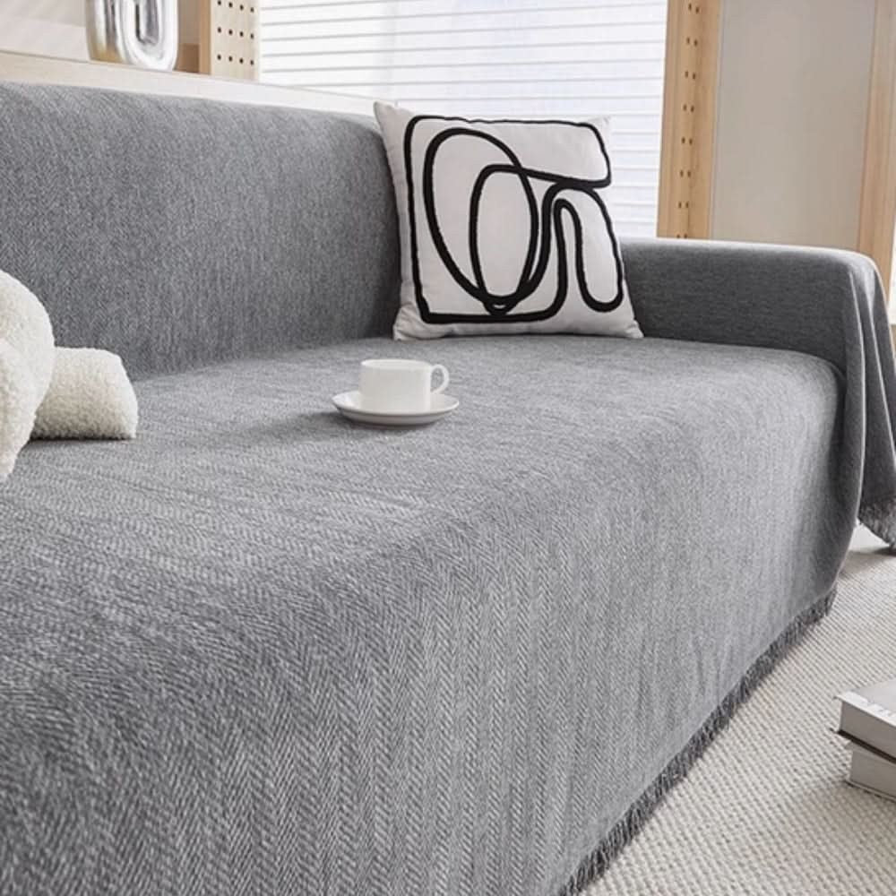 Wasserabweisender Sofaüberwurf aus Chenille mit Fransenkante, maschinenwaschbar für Sofa und Couch in Grau