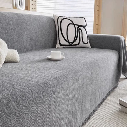 Wasserabweisender Sofaüberwurf aus Chenille mit Fransenkante, maschinenwaschbar für Sofa und Couch in Grau