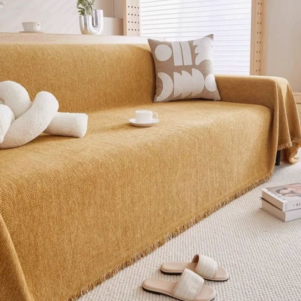 Wasserabweisender Sofaüberwurf aus Chenille mit Fransenkante, maschinenwaschbar für Sofa und Couch in Orange