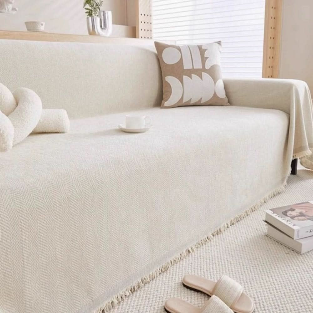 Wasserabweisender Sofaüberwurf aus Chenille mit Fransenkante, maschinenwaschbar für Sofa und Couch in Apricot