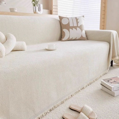 Wasserabweisender Sofaüberwurf aus Chenille mit Fransenkante, maschinenwaschbar für Sofa und Couch in Apricot