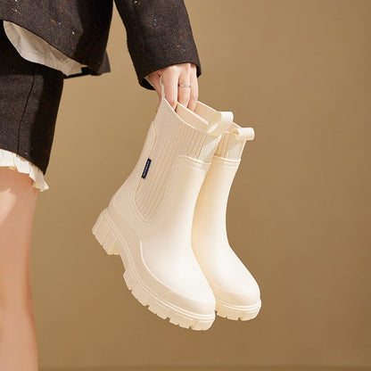 Wasserdichte Damen-Gummistiefel im Chelsea-Stil mit Strickschaft und Profilsohle, Ansicht 8