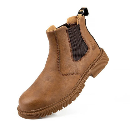 Wasserdichte Sicherheitsstiefel für Herren mit Stahlkappe, PU-Obermaterial und rutschfester Gummisohle in Hellbraun