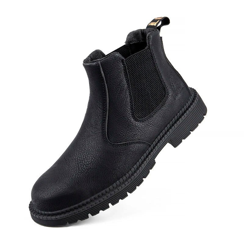 Wasserdichte Sicherheitsstiefel für Herren mit Stahlkappe, PU-Obermaterial und rutschfester Gummisohle in Schwarz