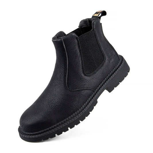 Wasserdichte Sicherheitsstiefel für Herren mit Stahlkappe, PU-Obermaterial und rutschfester Gummisohle in Schwarz