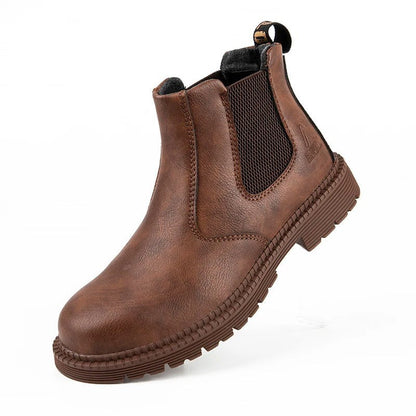 Wasserdichte Sicherheitsstiefel für Herren mit Stahlkappe, PU-Obermaterial und rutschfester Gummisohle in Dunkelbraun