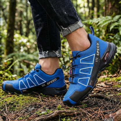 Wasserdichte Wanderschuhe mit rutschfester Gummisohle und Schnellschnürung für Trekking und Trail in Blau