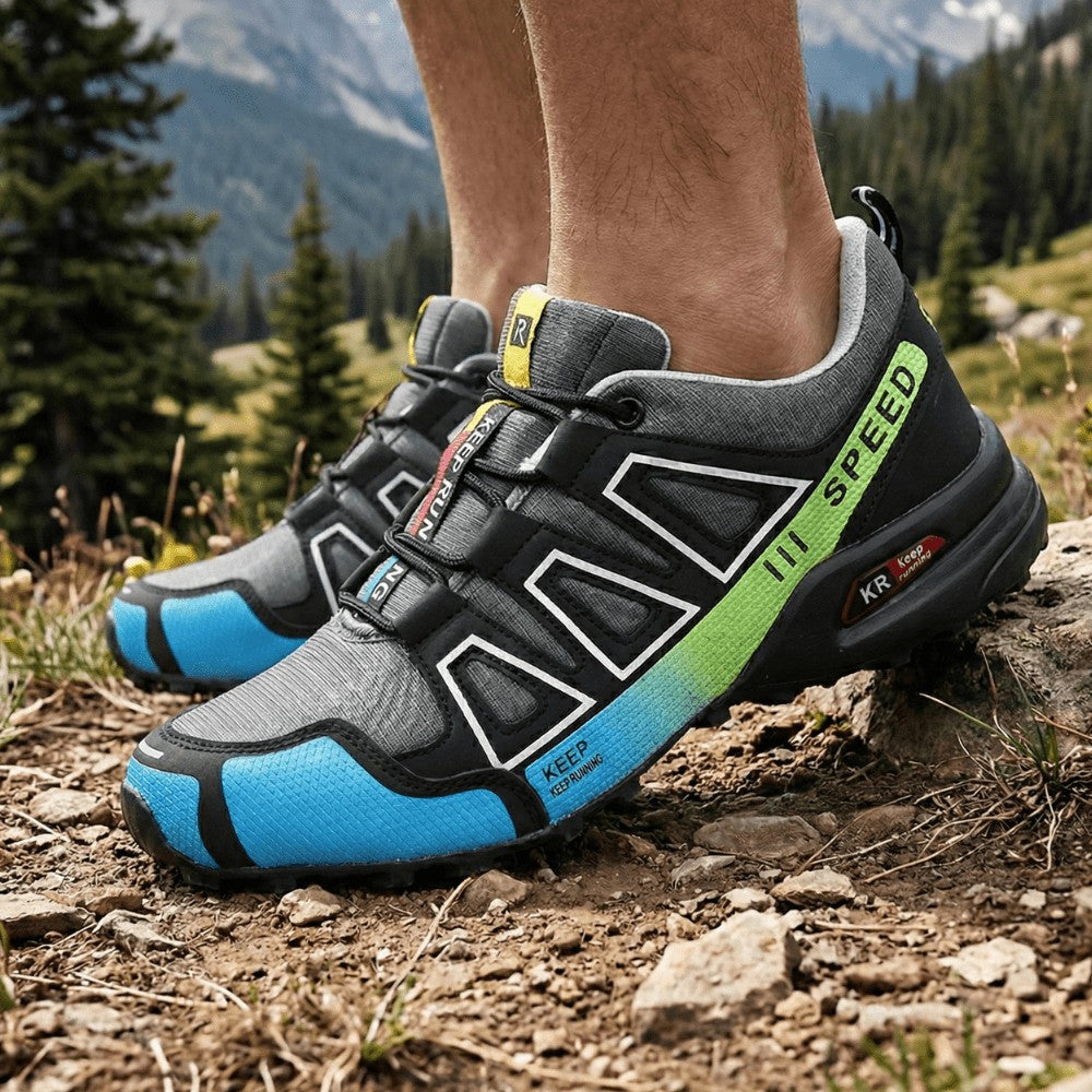 Wasserdichte Wanderschuhe mit rutschfester Gummisohle und Schnellschnürung für Trekking und Trail in Grau-Grün
