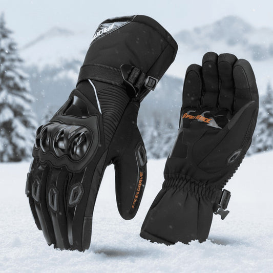 Wasserdichte Winter-Motorradhandschuhe mit 3-Lagen-Fleece-Isolierung, Reflektoren und Touchscreen-Funktion in Schwarz