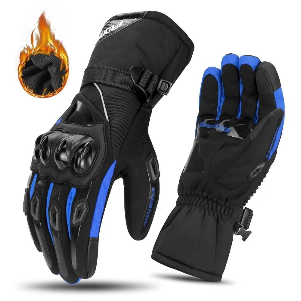 Wasserdichte Winter-Motorradhandschuhe mit 3-Lagen-Fleece-Isolierung, Reflektoren und Touchscreen-Funktion in Blau