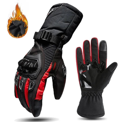 Wasserdichte Winter-Motorradhandschuhe mit 3-Lagen-Fleece-Isolierung, Reflektoren und Touchscreen-Funktion in Rot