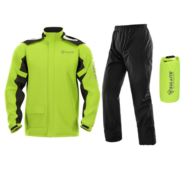 Wasserdichter Regenanzug aus Polyester mit Jacke, Hose und Packbeutel für Motorrad, Rad und Wandern in Grün