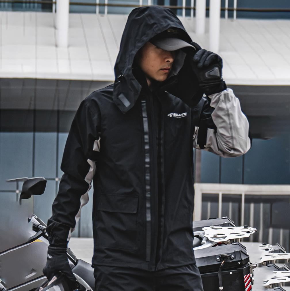 Wasserdichter Regenanzug aus Polyester mit Jacke, Hose und Packbeutel für Motorrad, Rad und Wandern, Ansicht 10