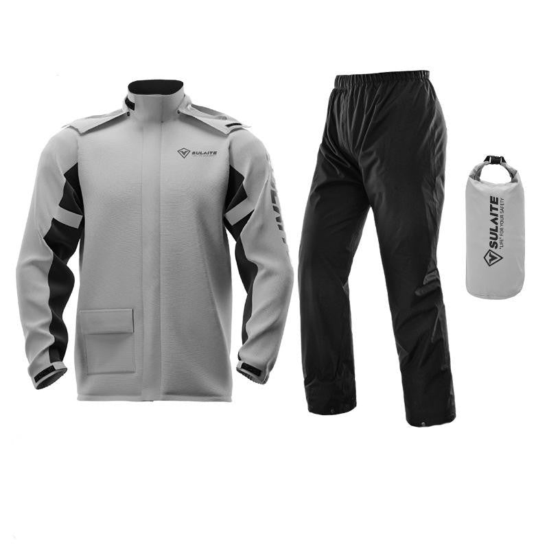 Wasserdichter Regenanzug aus Polyester mit Jacke, Hose und Packbeutel für Motorrad, Rad und Wandern in Grau