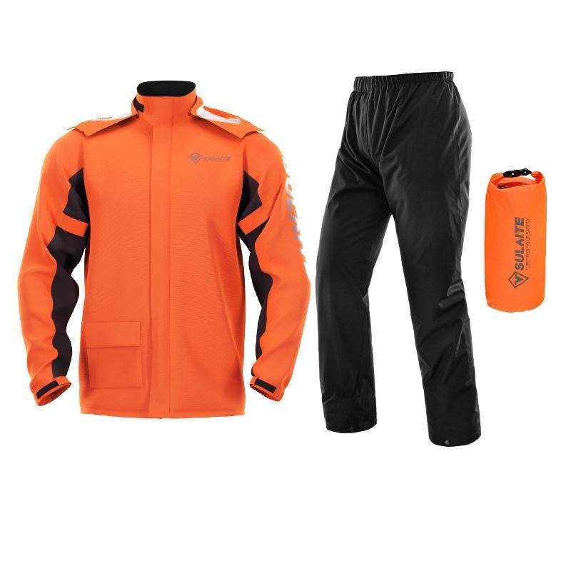 Wasserdichter Regenanzug aus Polyester mit Jacke, Hose und Packbeutel für Motorrad, Rad und Wandern in Orange