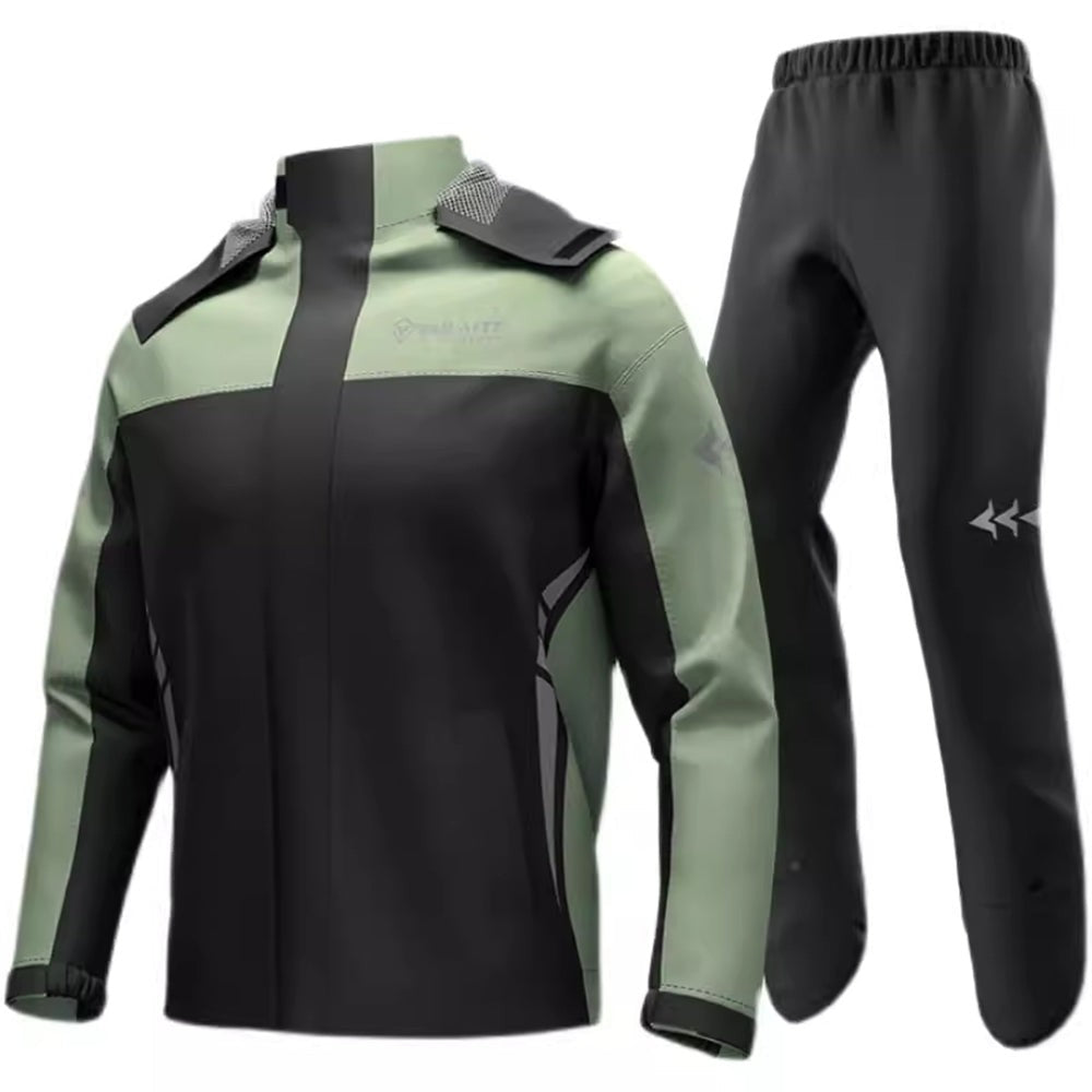 Wasserdichter Regenanzug aus Polyester mit Jacke, Hose und Packbeutel für Motorrad, Rad und Wandern in Schwarz-Grün