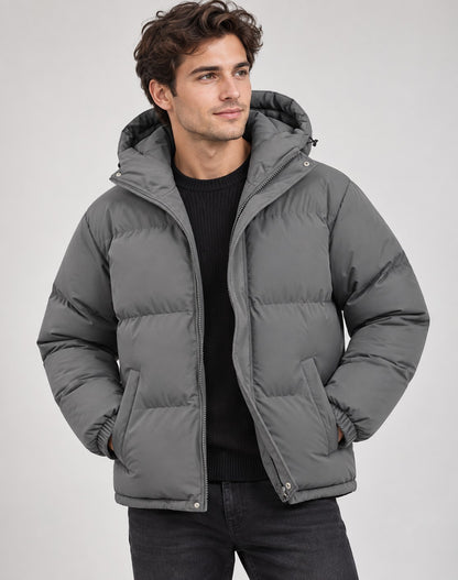 Wattierte Herren-Pufferjacke mit Kapuze, Reißverschluss und elastischen Bündchen für den Winter, Ansicht 10