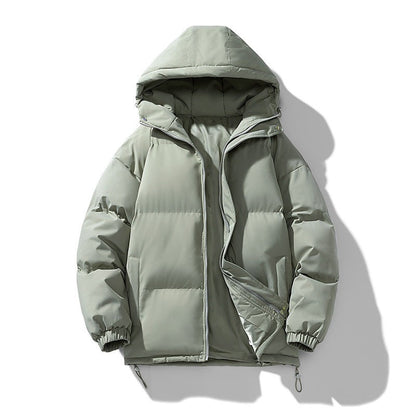 Wattierte Herren-Pufferjacke mit Kapuze, Reißverschluss und elastischen Bündchen für den Winter in Grün