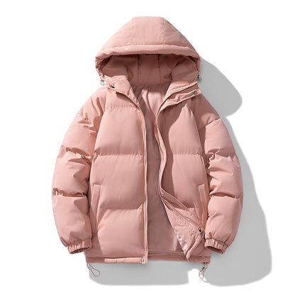 Wattierte Herren-Pufferjacke mit Kapuze, Reißverschluss und elastischen Bündchen für den Winter in Rosa