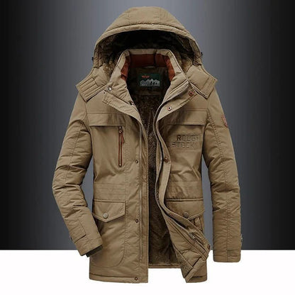Wattierter Herren-Parka mit Fleecefutter, abnehmbarer Kapuze und winddichtem Obermaterial in Braun