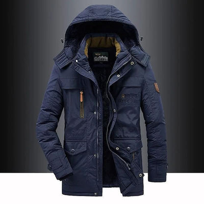 Wattierter Herren-Parka mit Fleecefutter, abnehmbarer Kapuze und winddichtem Obermaterial in Dunkelblau