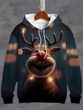 Weihnachts-Hoodie mit Rentier-Motiv, Kapuze und Kängurutasche aus Polyestermischung