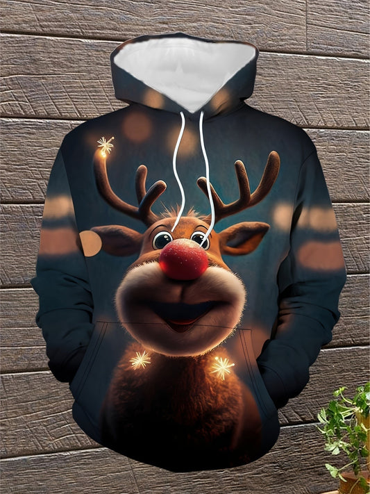 Weihnachts-Hoodie mit Rentier-Motiv, Kapuze und Kängurutasche aus Polyestermischung, Ansicht 2