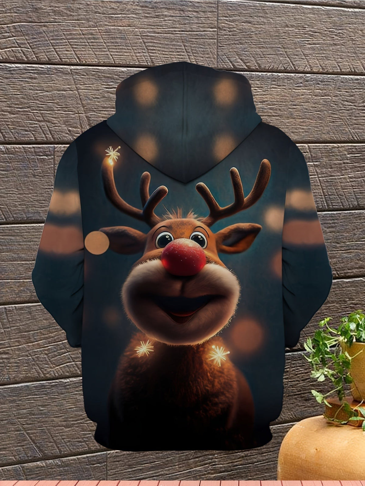Weihnachts-Hoodie mit Rentier-Motiv, Kapuze und Kängurutasche aus Polyestermischung, Ansicht 3