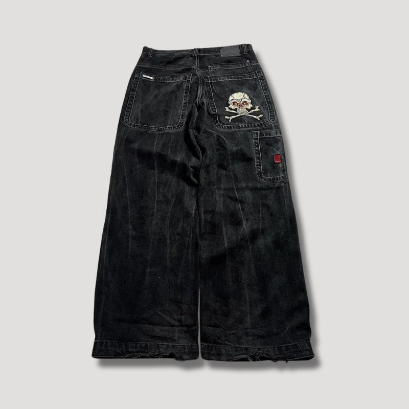 Weite Baggy-Jeans aus Denim mit hoher Taille und Totenkopf-Stickerei im Retro-Look, Ansicht 2