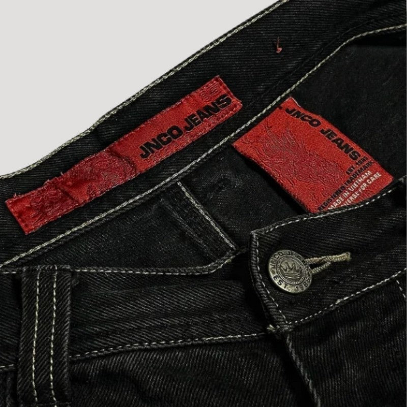Weite Baggy-Jeans aus Denim mit hoher Taille und Totenkopf-Stickerei im Retro-Look, Ansicht 6
