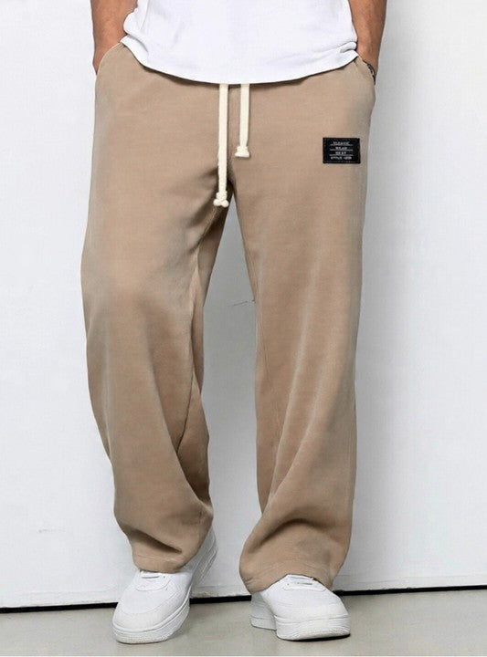 Weite Herren-Hose in Waffelstruktur mit Kordelzug und tiefen Taschen in Khaki