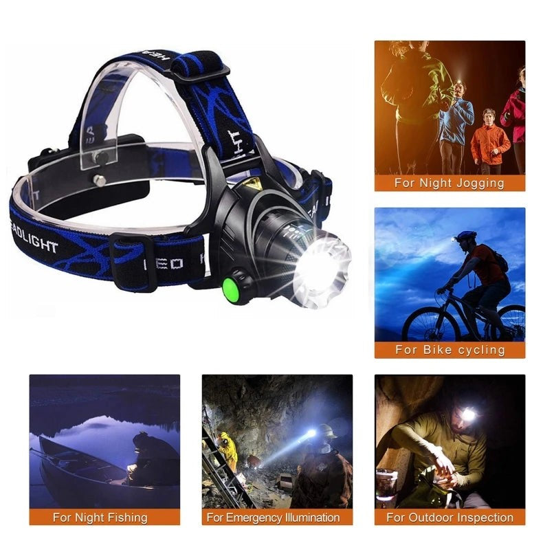 Wiederaufladbare LED-Stirnlampe mit Zoomfunktion, drei Leuchtmodi und rotem Rücklicht für Outdoor, Ansicht 5