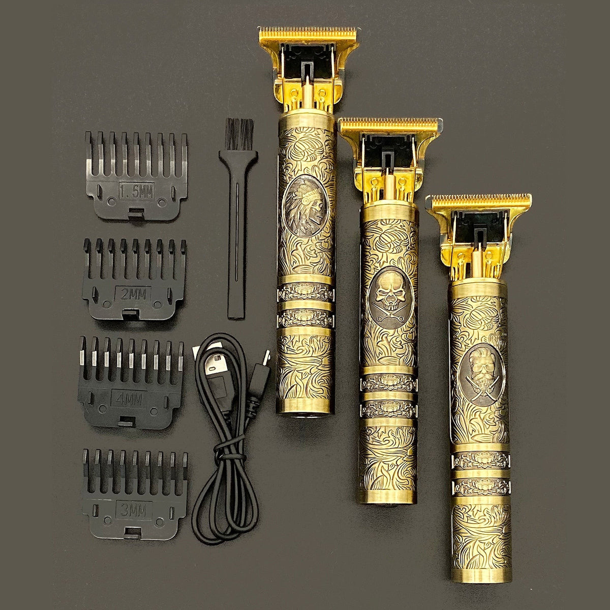 Wiederaufladbarer Haar- und Bartschneider im Vintage-Metallgehäuse mit T-Klinge und 4 Aufsätzen, Ansicht 10