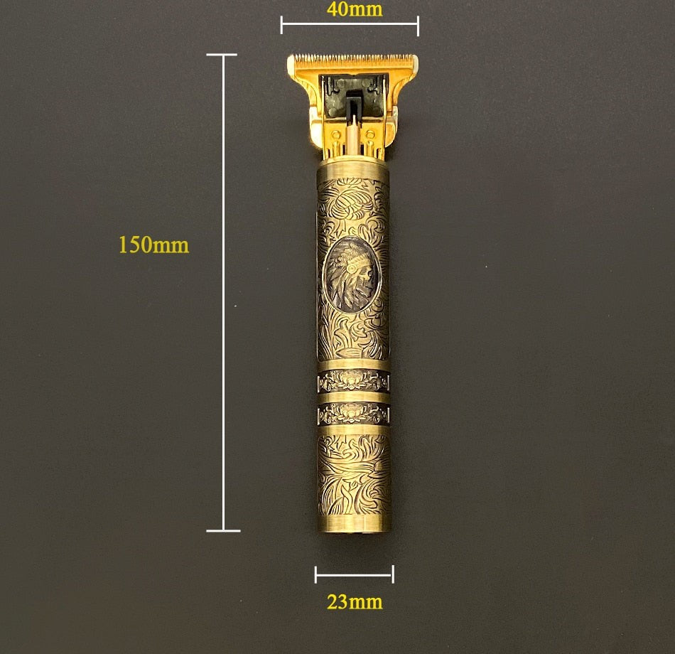 Wiederaufladbarer Haar- und Bartschneider im Vintage-Metallgehäuse mit T-Klinge und 4 Aufsätzen, Ansicht 13