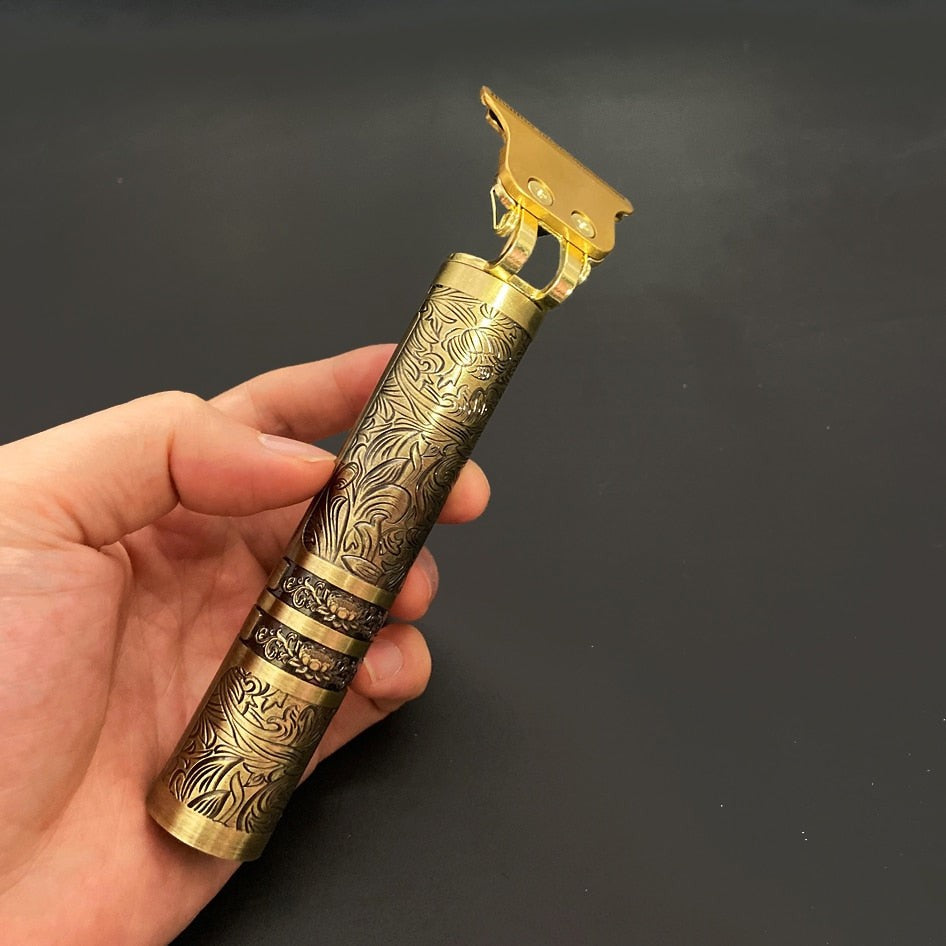 Wiederaufladbarer Haar- und Bartschneider im Vintage-Metallgehäuse mit T-Klinge und 4 Aufsätzen, Ansicht 14