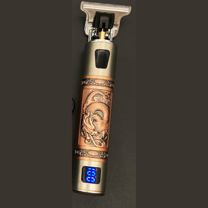 Wiederaufladbarer Haar- und Bartschneider im Vintage-Metallgehäuse mit T-Klinge und 4 Aufsätzen, Ansicht 3