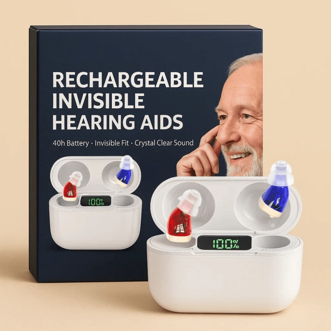 Wiederaufladbarer In-Ear-Hörverstärker mit Ladebox, Lautstärketaste und Ohrstöpseln in drei Größen, Ansicht 6
