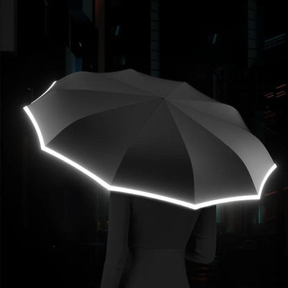Windfester Taschenschirm aus Polyester mit reflektierendem Rand und Karabinergriff, Ansicht 8