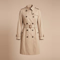 Zweireihiger Damen-Trenchcoat aus Baumwoll-Gabardine mit Gürtel